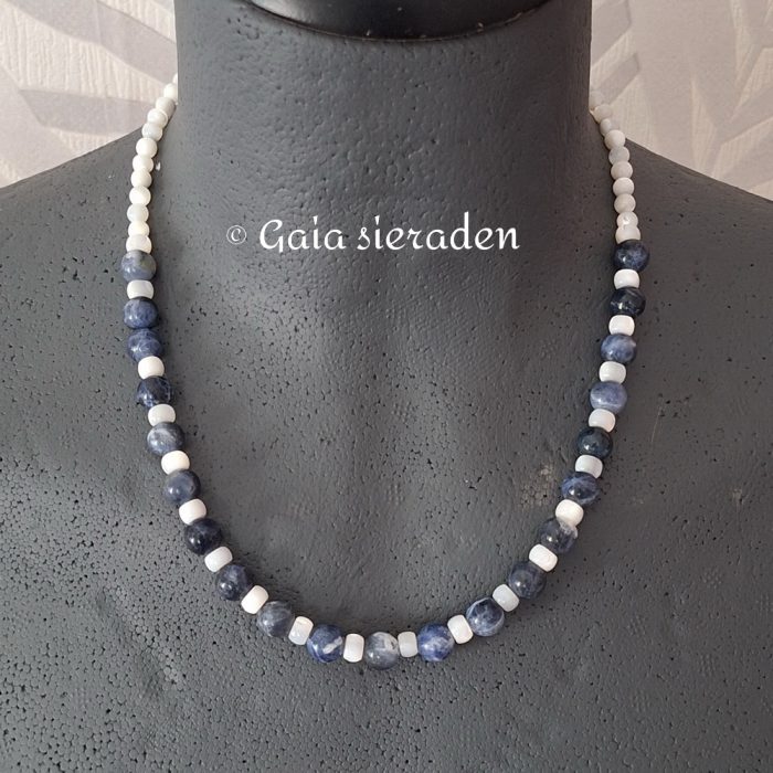 Parelmoer en Sodaliet ketting - Afbeelding 4