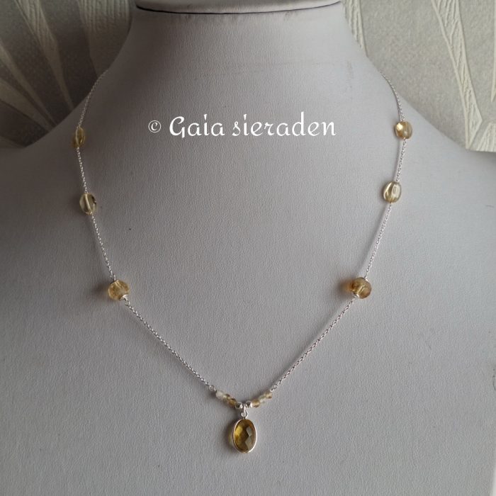 Citrien ketting 925 zilver