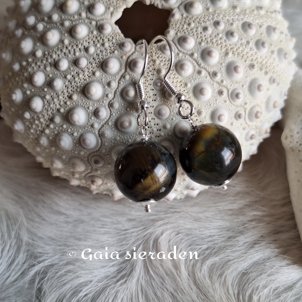 Oorbellen Tijgeroog blauw 13 mm - Afbeelding 2