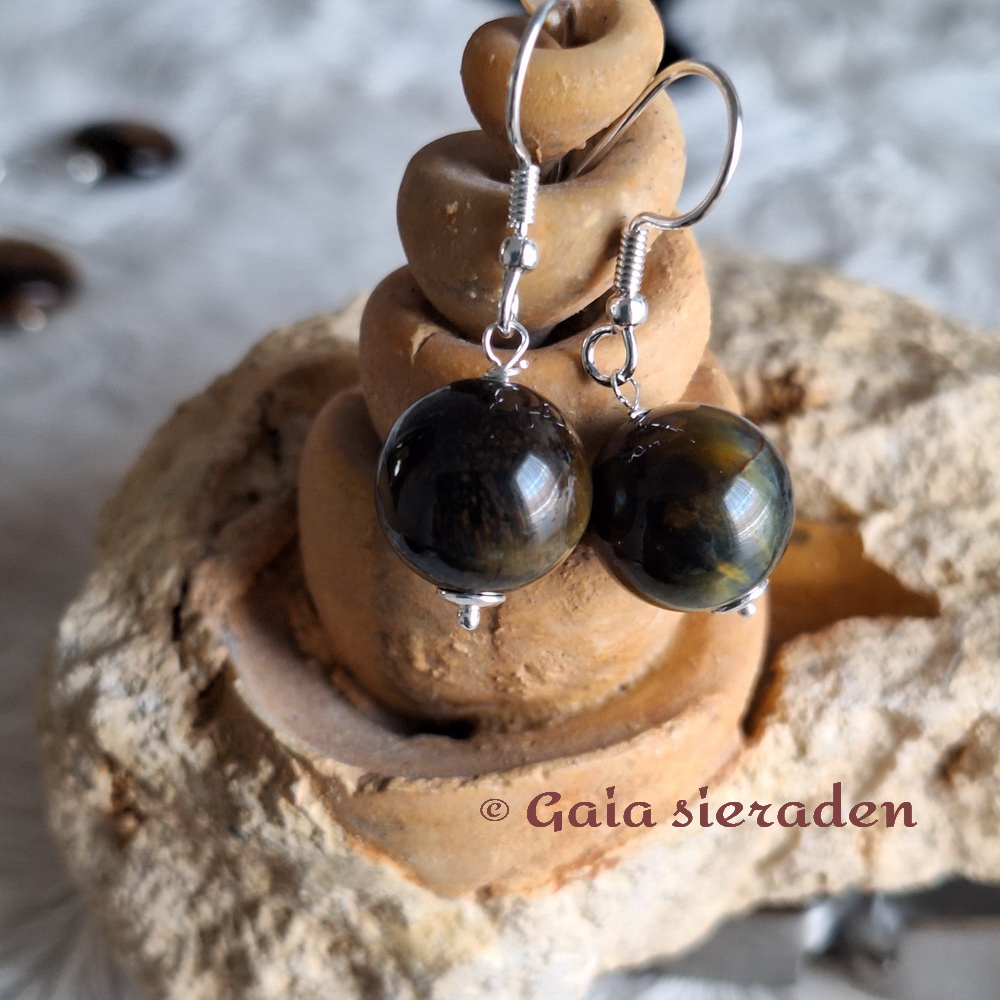 Oorbellen Tijgeroog blauw 13 mm - Afbeelding 4