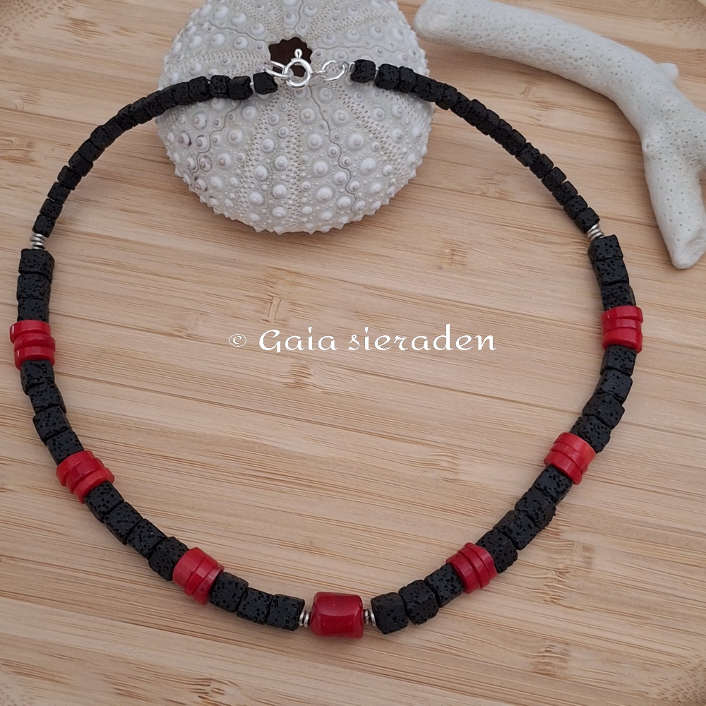Ketting Lavasteen en Koraal - Afbeelding 4