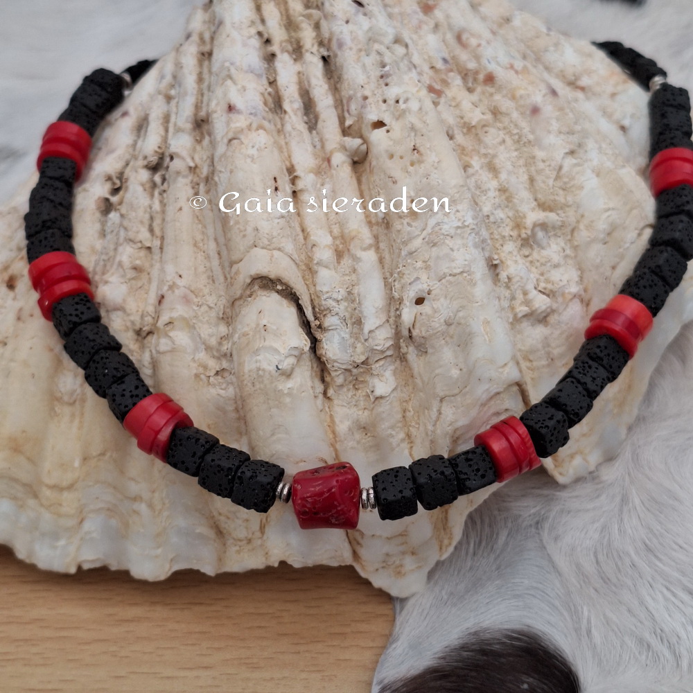 Ketting Lavasteen en Koraal - Afbeelding 2