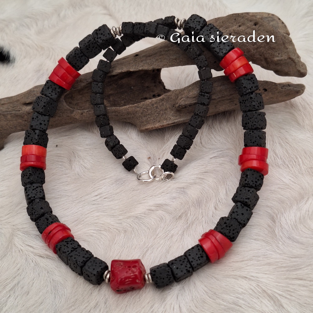 Ketting Lavasteen en Koraal - Afbeelding 3