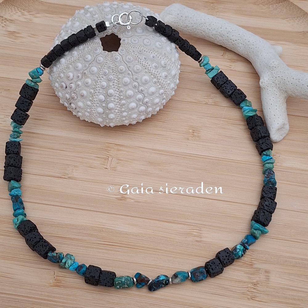 Ketting Lavasteen en Turkoois - Afbeelding 4