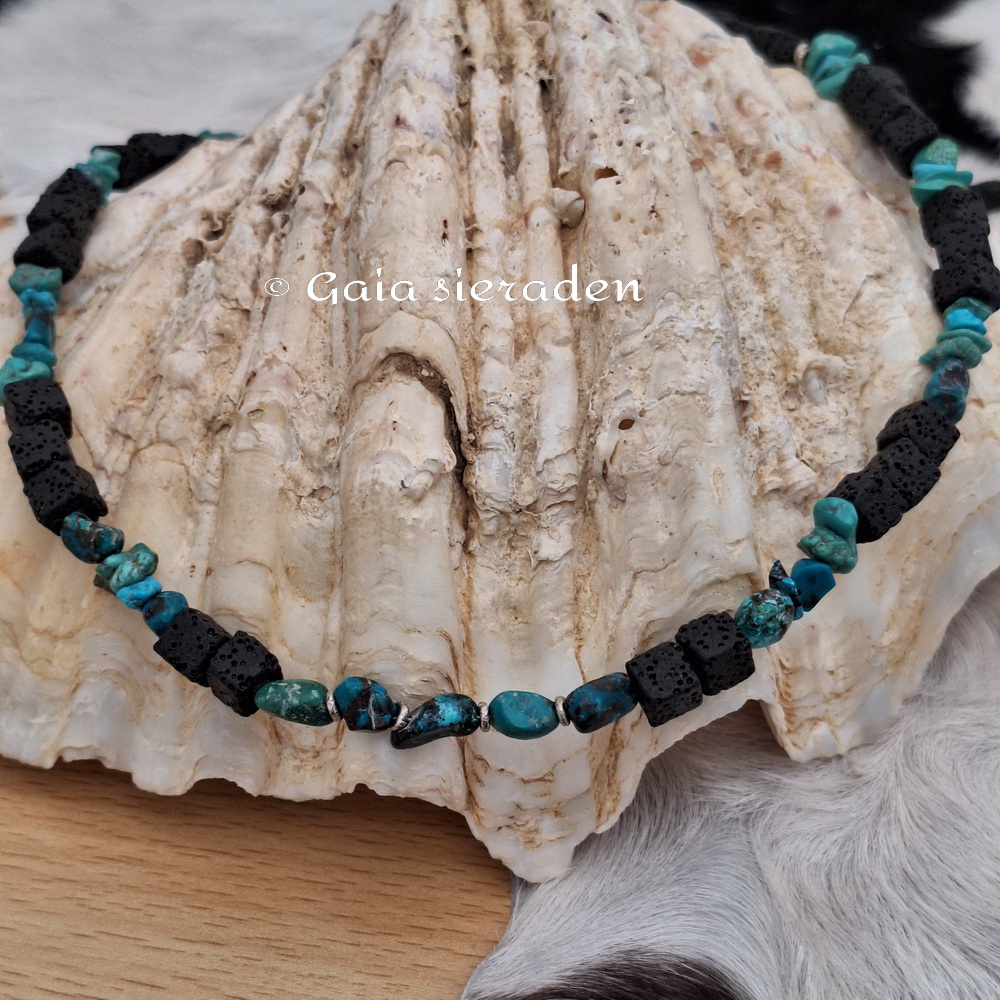 Ketting Lavasteen en Turkoois - Afbeelding 3