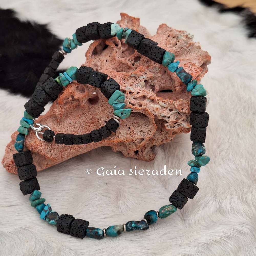 Ketting Lavasteen en Turkoois - Afbeelding 2