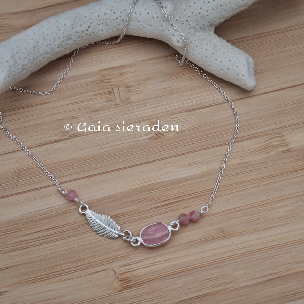 Rhodochrosiet zilver kettinkje veertje - Afbeelding 4