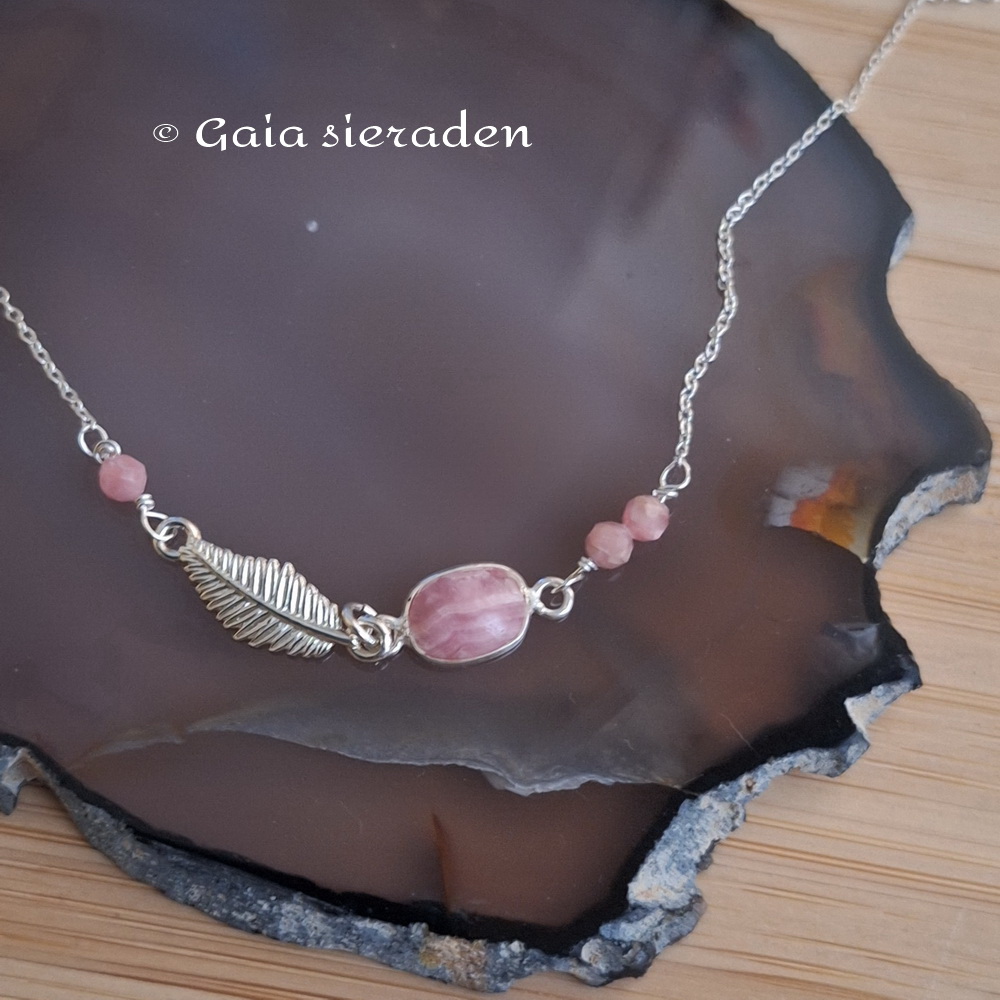 Rhodochrosiet zilver kettinkje veertje - Afbeelding 3
