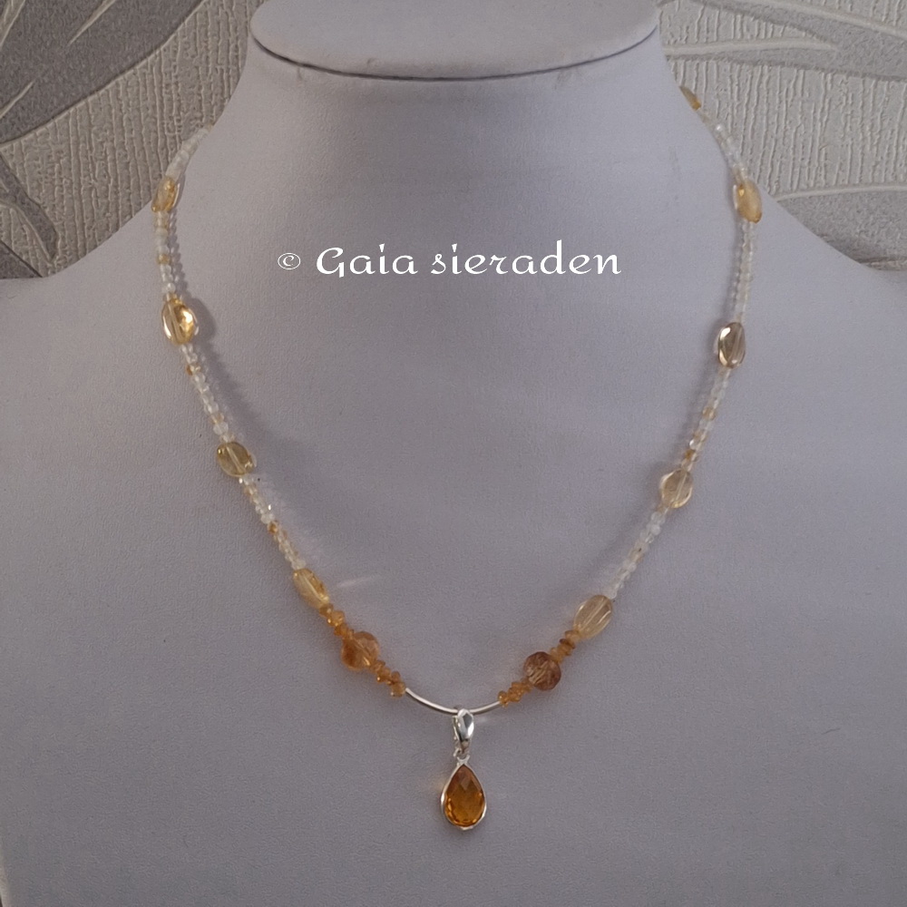 Citrien zilveren edelsteen ketting met hanger