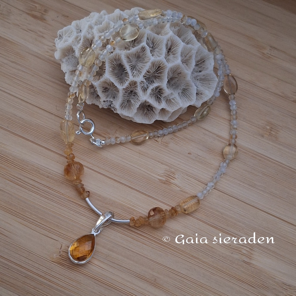 Citrien zilveren edelsteen ketting met hanger