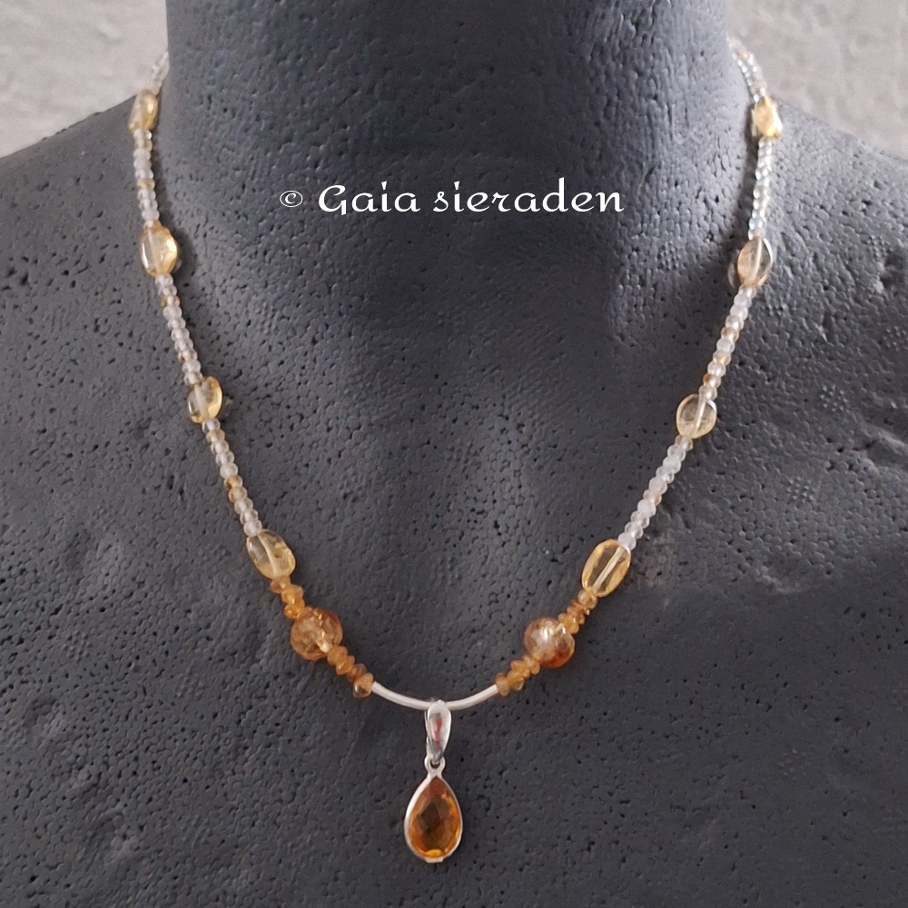 Citrien zilveren edelsteen ketting met hanger