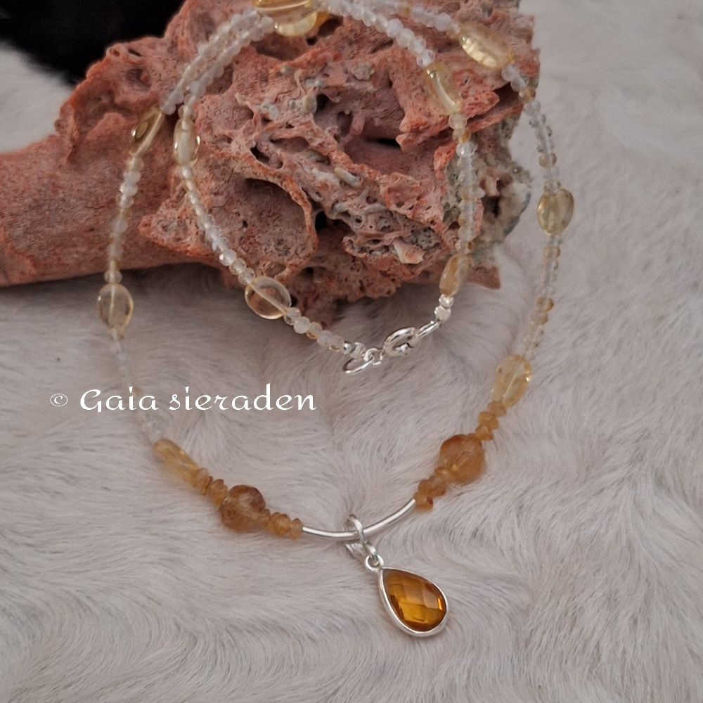 Citrien zilveren edelsteen ketting met hanger