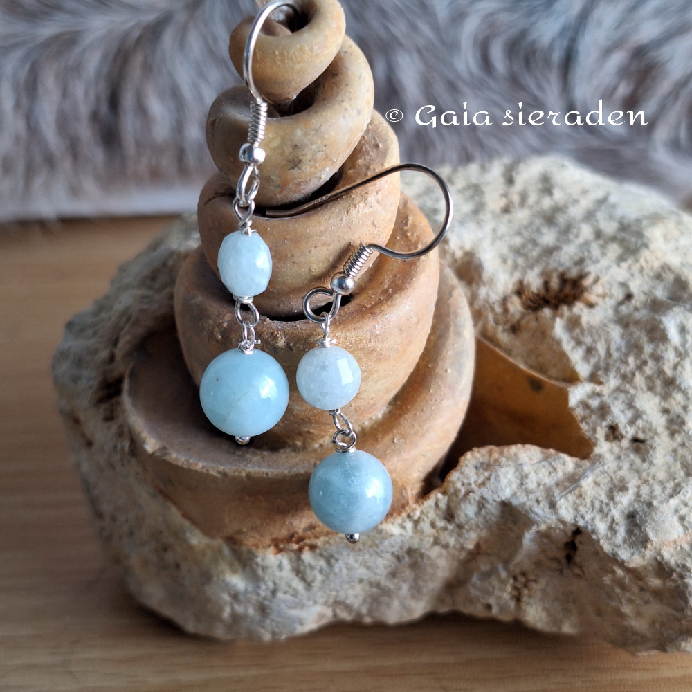 Aquamarijn oorbellen dubbel bolletje - Afbeelding 4