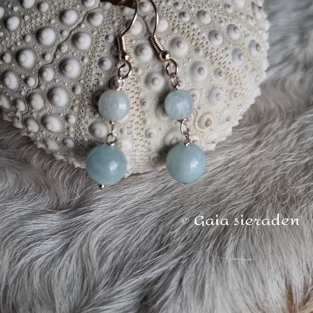 Aquamarijn oorbellen dubbel bolletje - Afbeelding 2