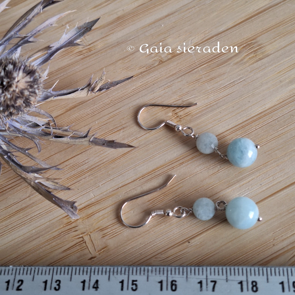 Aquamarijn oorbellen dubbel bolletje - Afbeelding 3