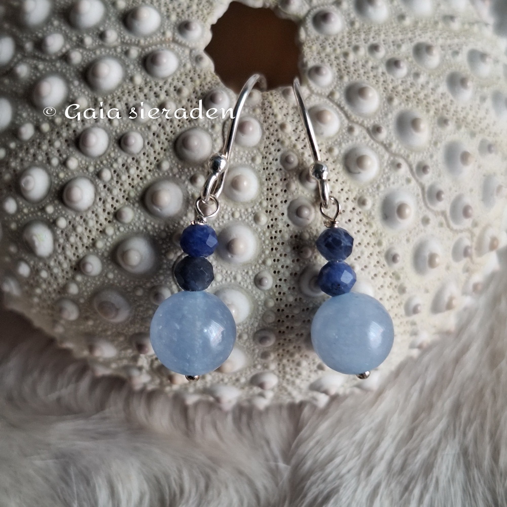 Aquamarijn oorbellen met saffier - Afbeelding 2