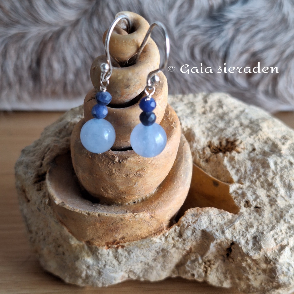 Aquamarijn oorbellen met saffier - Afbeelding 4