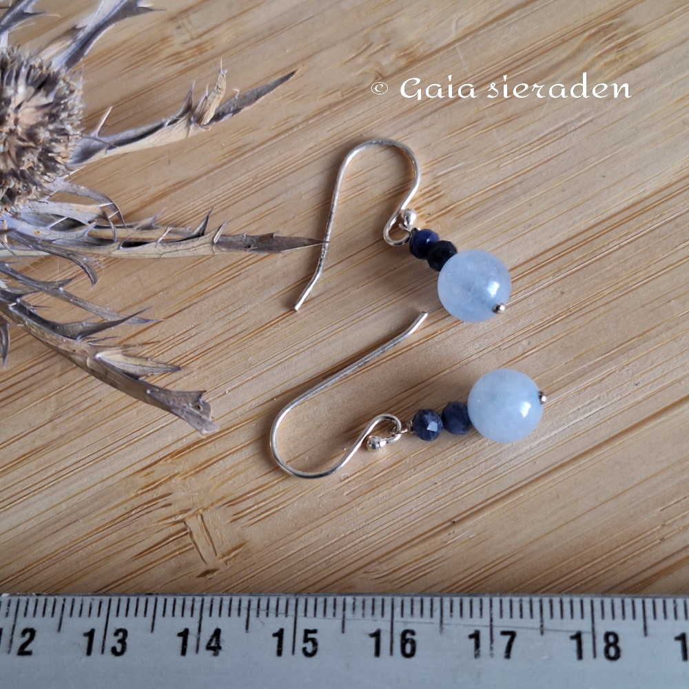 Aquamarijn oorbellen met saffier - Afbeelding 3