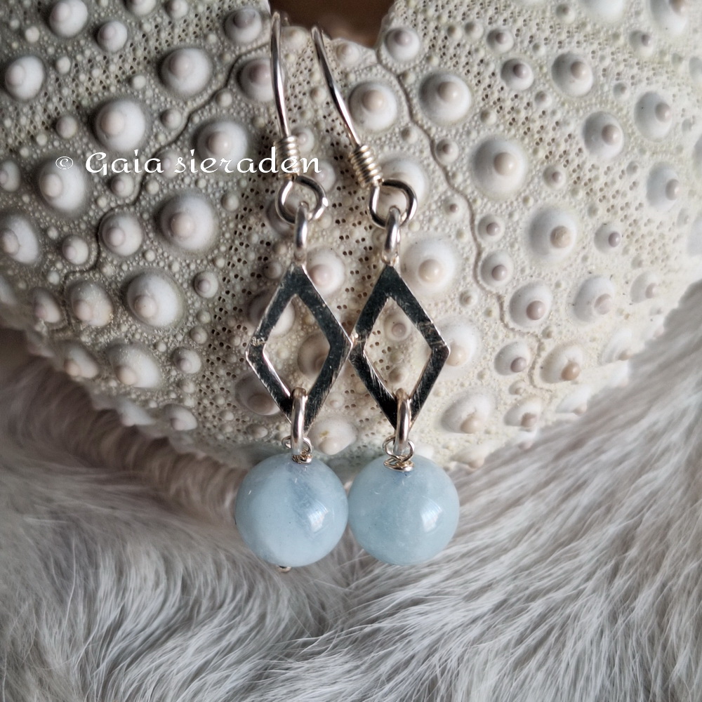 Aquamarijn oorbellen ruit - Afbeelding 2