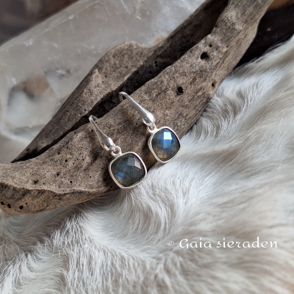 Oorbellen Labradoriet vierkant - Afbeelding 2