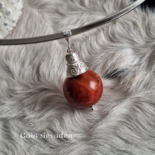 Zilveren hanger Sponskoraal bol