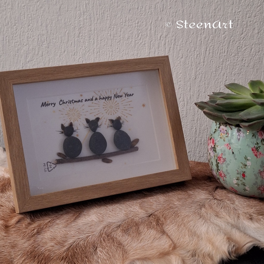 Xmas 3 poesjes - SteenArt schilderijtje
