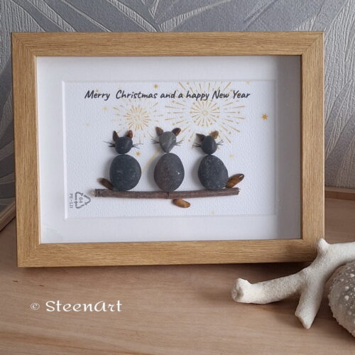 Xmas 3 poesjes - SteenArt schilderijtje