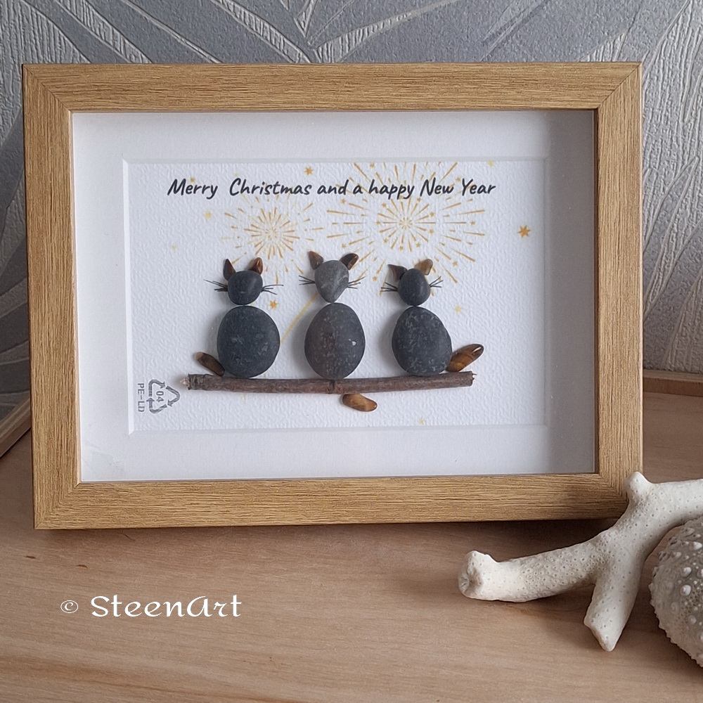 Xmas 3 poesjes - SteenArt schilderijtje