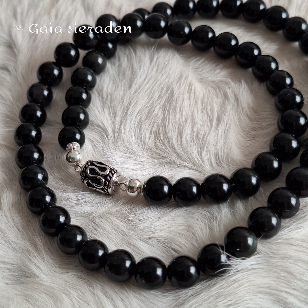 Obsidiaan ketting zwart met magneetslot
