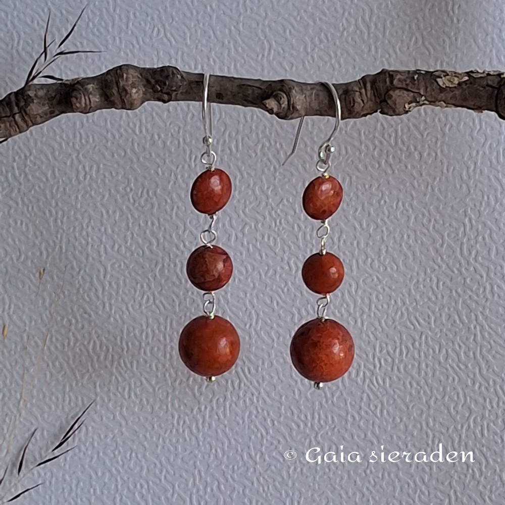 Spons Koraal lange oorbellen geketteld