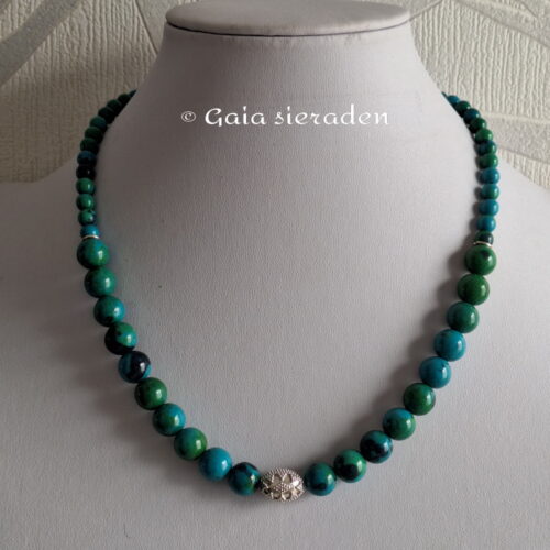 Ketting Chrysocolla met zilveren kraal