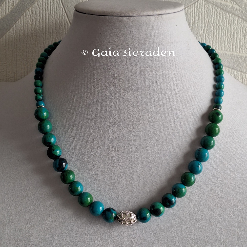 Ketting Chrysocolla met zilveren kraal