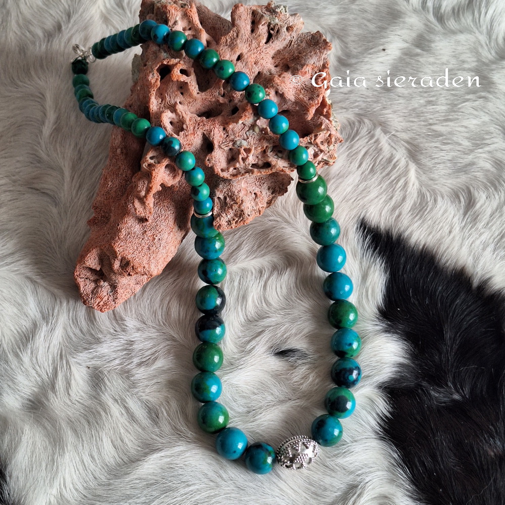 Ketting Chrysocolla met zilveren kraal