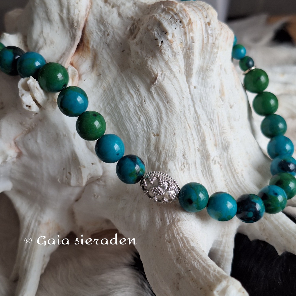 Ketting Chrysocolla met zilveren kraal
