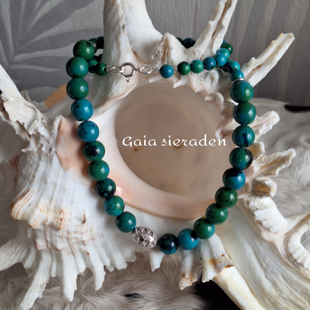 Ketting Chrysocolla met zilveren kraal