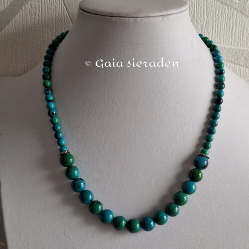 Chrysocolla ketting met zilveren spacers