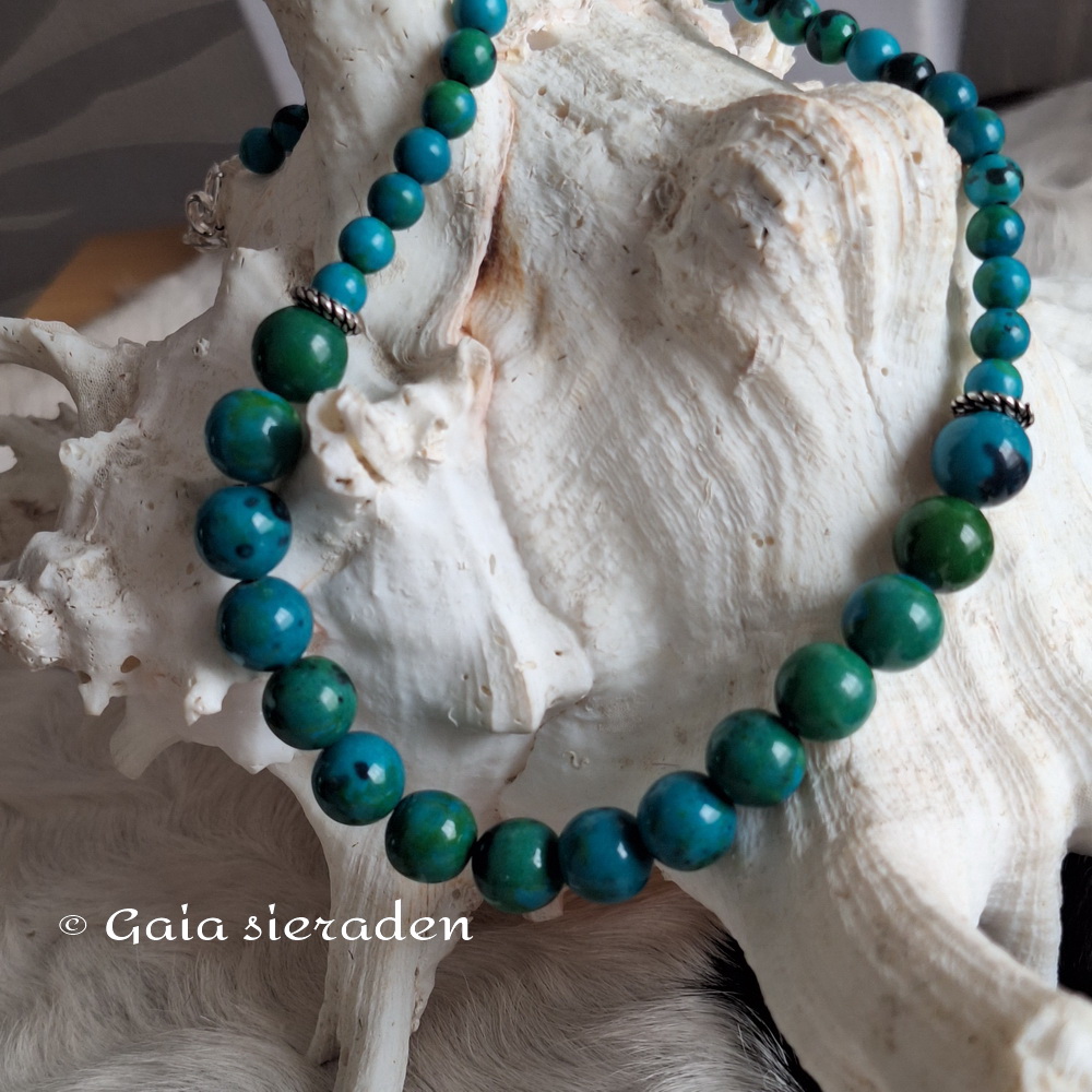 Chrysocolla ketting met zilveren spacers