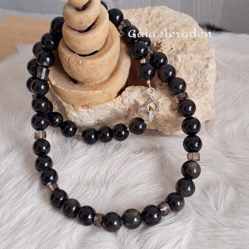 Ketting Goud Obsidiaan met Rookkwarts