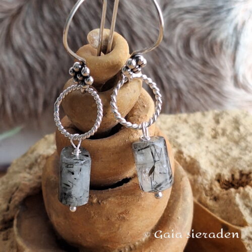 Toermalijnkwarts oorbellen staafje