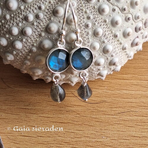 Oorbellen Labradoriet en drupje