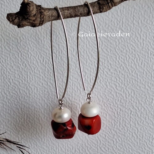 Parel Koraal ovale oorhaken