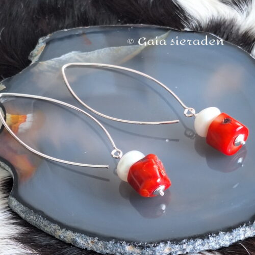 Parel Koraal ovale oorhaken