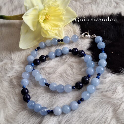 Aquamarijn ketting met Lapis Lazuli