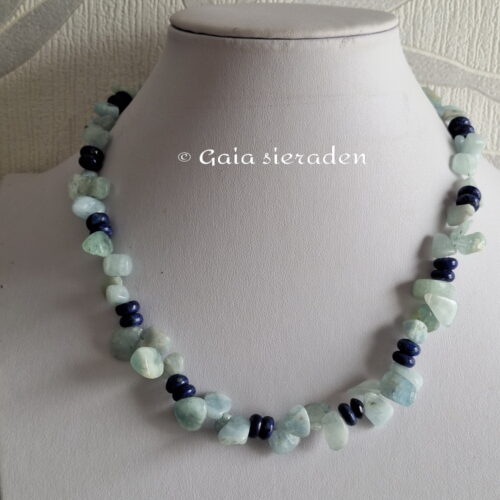 Aquamarijn split ketting en Lapis Lazuli