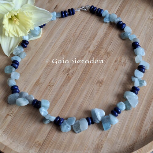 Aquamarijn split ketting en Lapis Lazuli