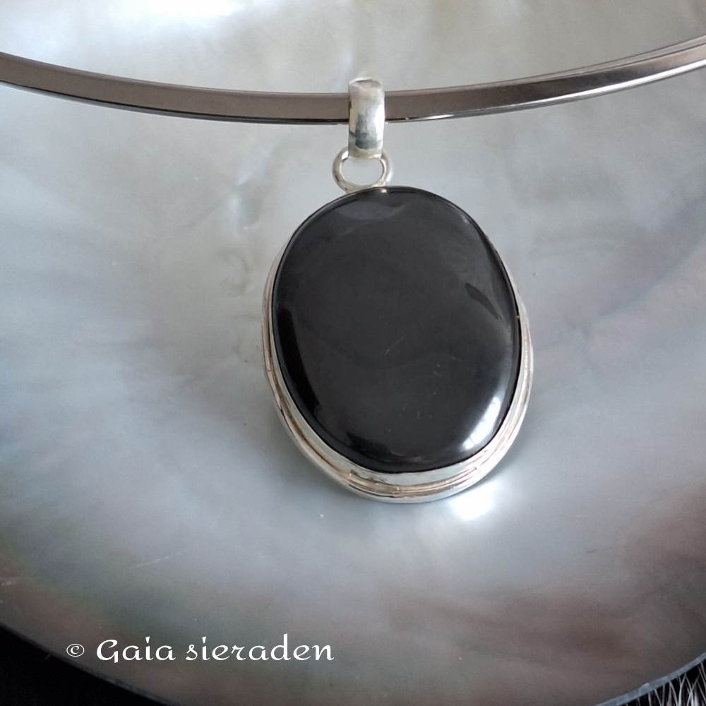 Shungiet zilveren hanger ovaal L