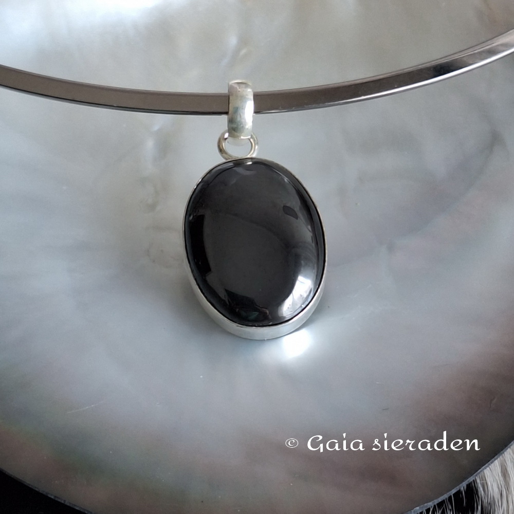 Shungiet zilveren hanger ovaal S
