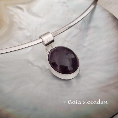Amethist zilveren hanger Ovaal