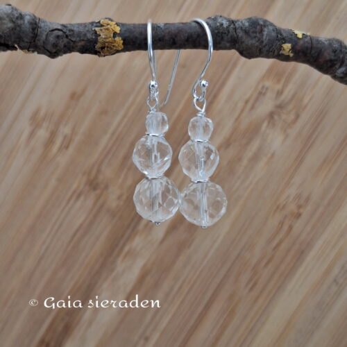 Bergkristal oorbellen facet Trio