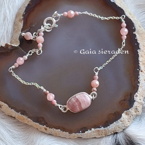 Rhodochrosiet zilveren armbandje pink